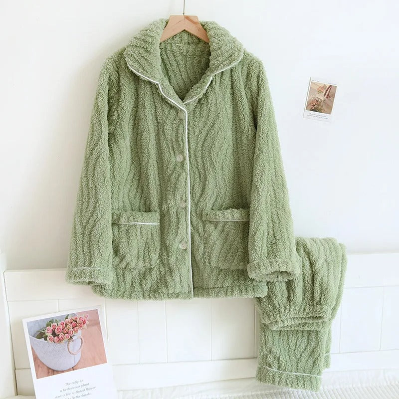Pyjama Femme Hiver Pilou-pilou - Ensemble Chaud Et Doux - Tenue D'intérieur Confortable
