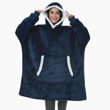 Poncho Plaid Moelleux Bleu Marine