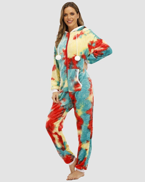 Combinaison pyjama pilou zippée capuche multicolore fille